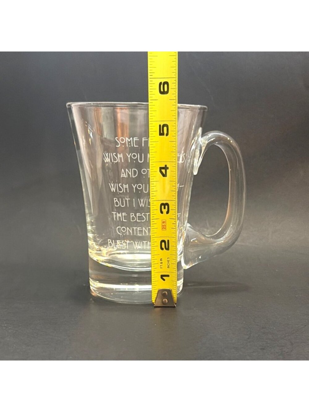 VTG 1990s Etched Glass Mug 16 oz Heavy Clear Friendship Blessing Coffee Tea Cup - Picture 8 of 10